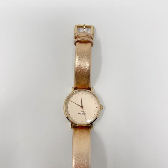Kate Spade Metro Scallop Three Hand Leather Watch Rose Gold Round Face Ladies - Picture 5 of 12